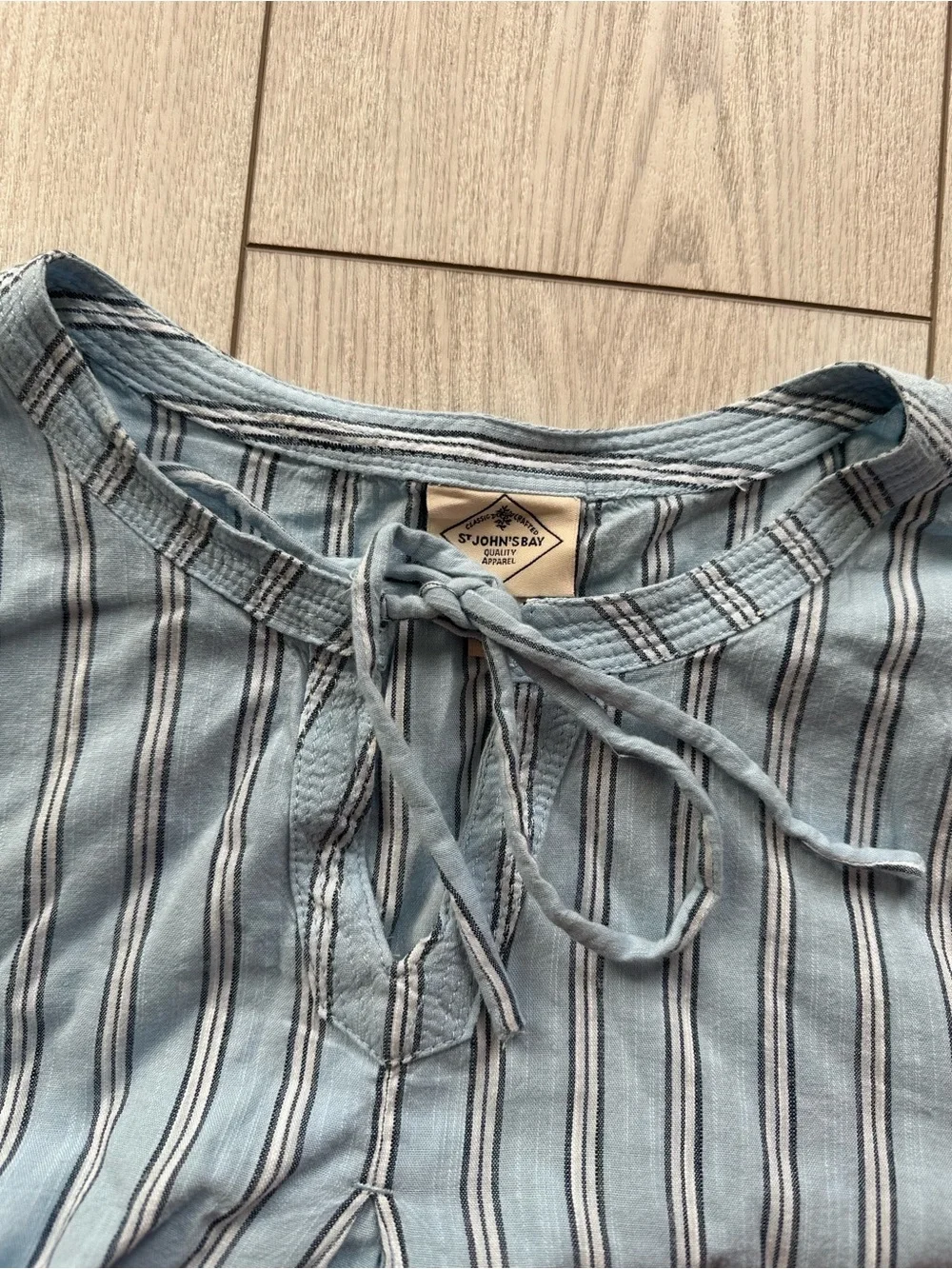 St. John's Bay Blue Striped Tie-Neck Tunic - Picture 4 of 6